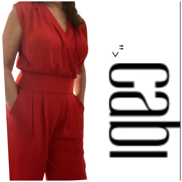 CAbi Pants - CAbi #5773 Uptown Sleeveless Red Jumpsuit one piece wrap front